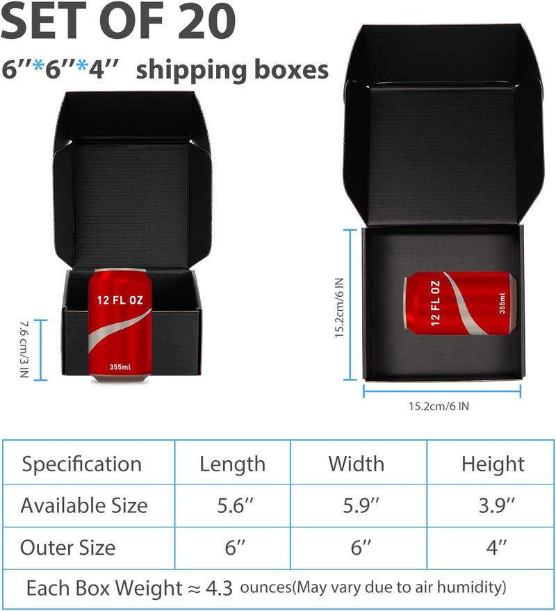 DUZCLI Small Shipping Boxes 6x6x4 Inches – Black Corrugated Cardboard Boxes (20-Pack) for Mailing, Packing, Small Business & Gift Packaging - Recyclable & Sturdy - Image 2